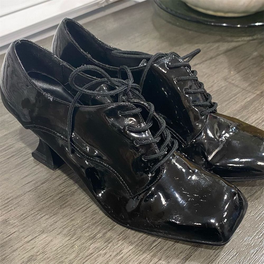 Women's Vintage Black costume Lace-Up Block Heel Booties 7.5